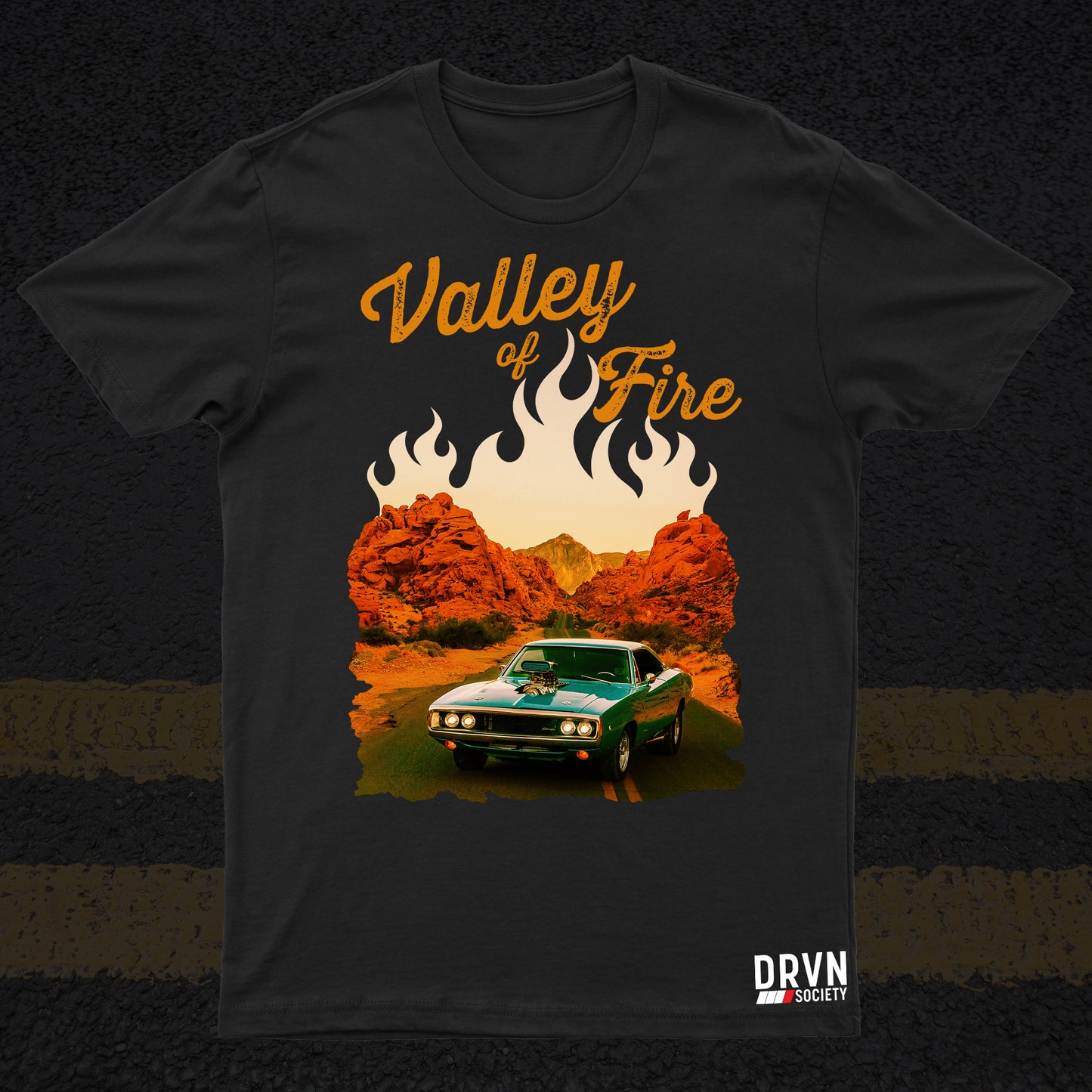 Valley of Fire - Black Unisex Boxy Sun Faded T-shirt
